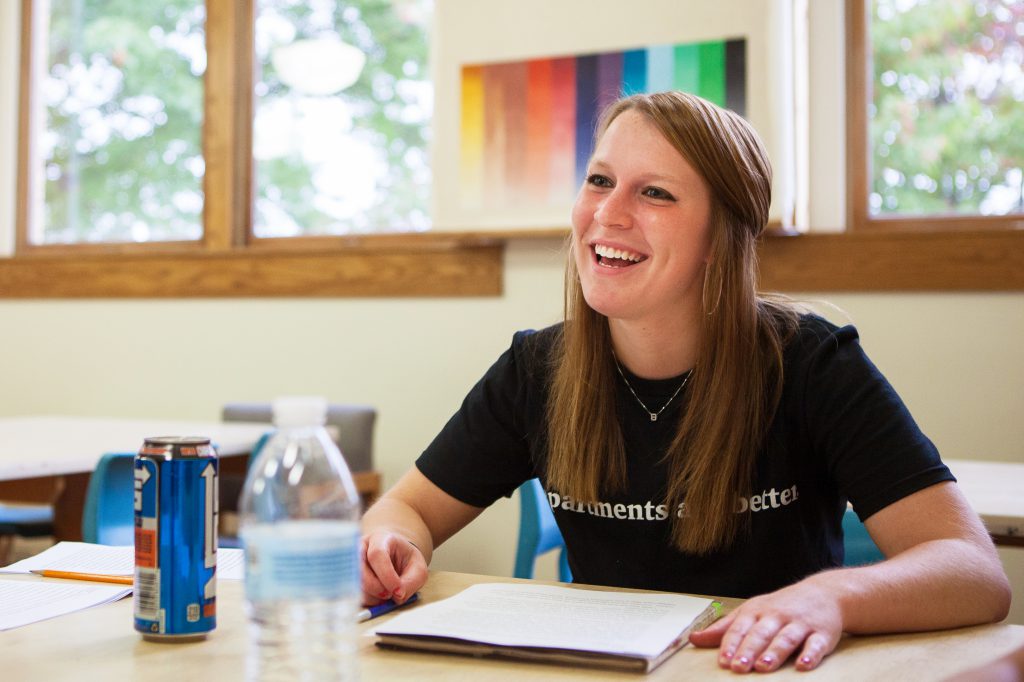 Student smiling in class