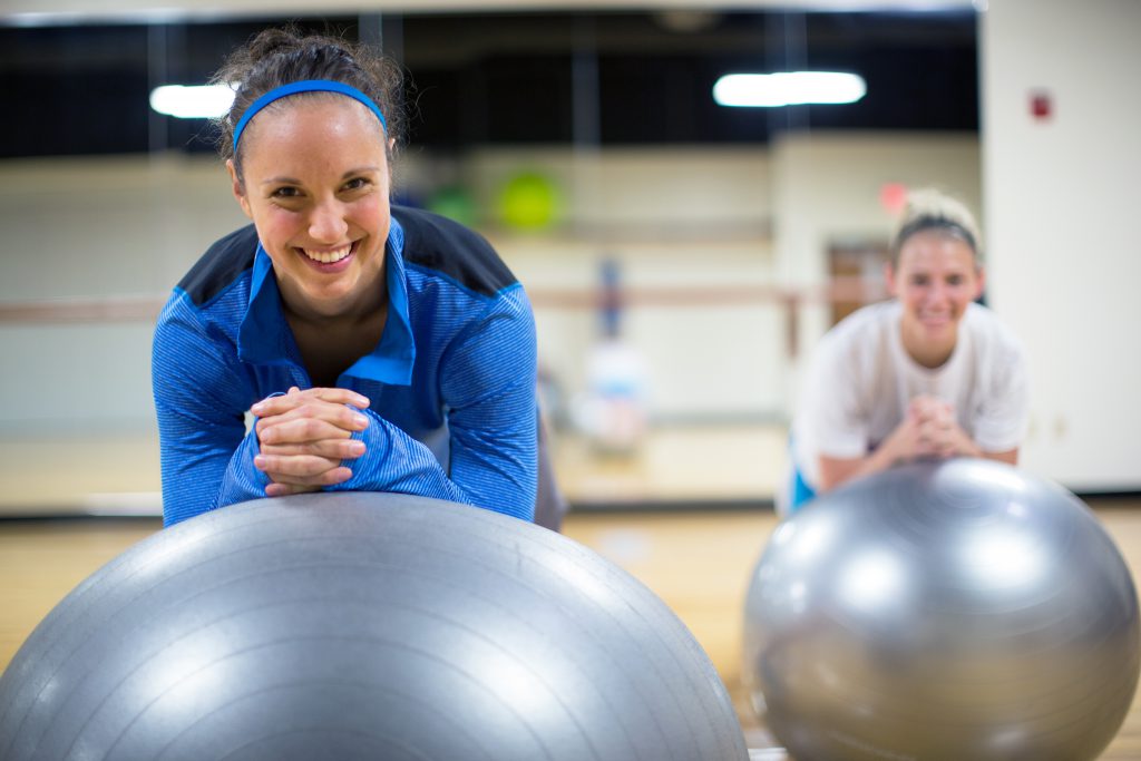 Students on yoga balls in G Rec