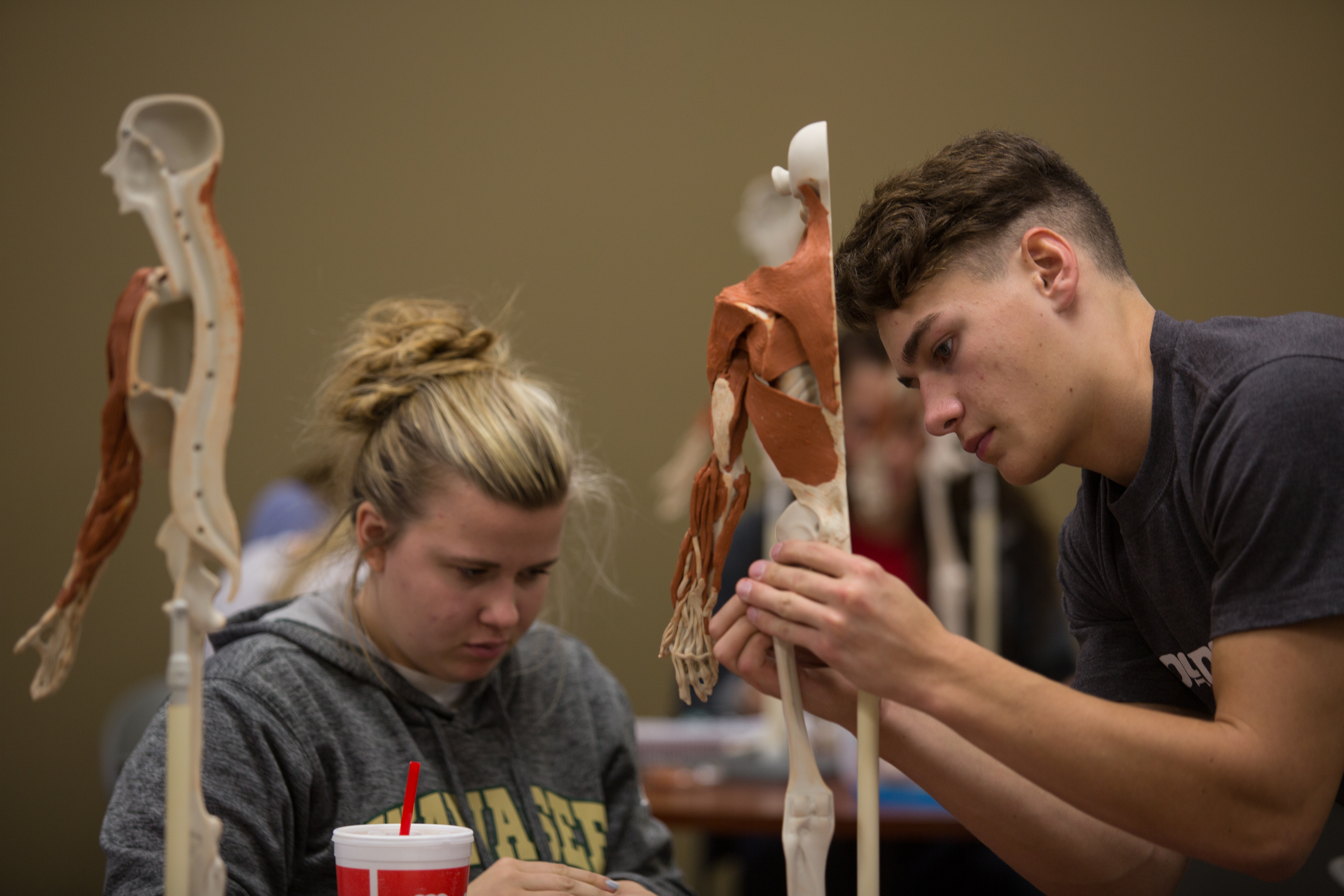 Students with skeletons in class