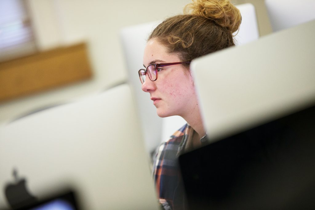 Media Arts School Student in class in mac lab