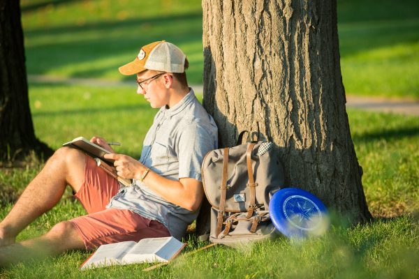 Student studying outdoors