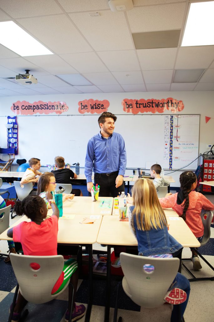 Student teaching in elementary classroom