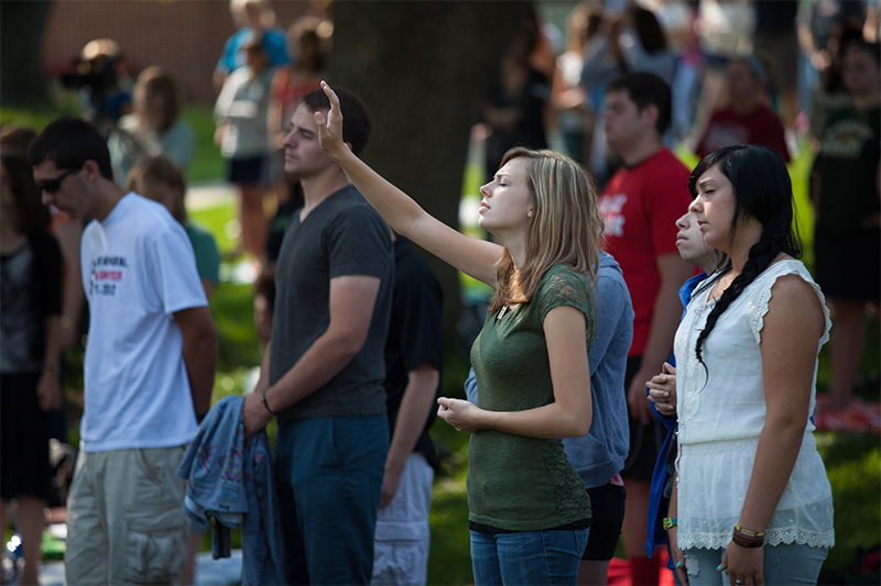 students worshiping in chapel