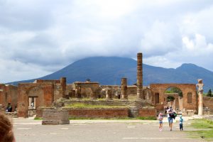The ruins of a temple on the hill at the top of Pompeii.
