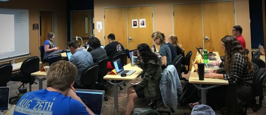 Students learning coding