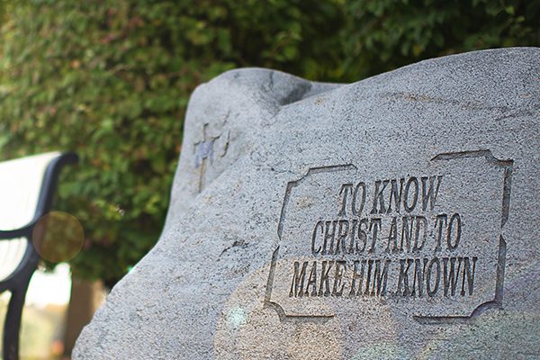 Biblical Worldview statement engraved on rock