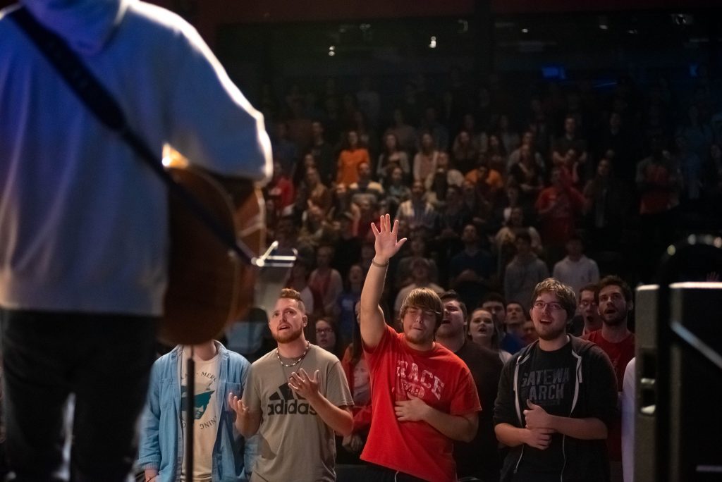 students worshiping in chapel