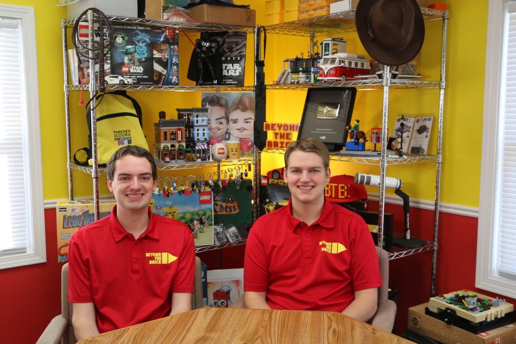 Grace College Alumni, Joshua and John Hanlon, brothers and co-owners of Beyond the Brick, tinker with their Lego structures on Youtube.