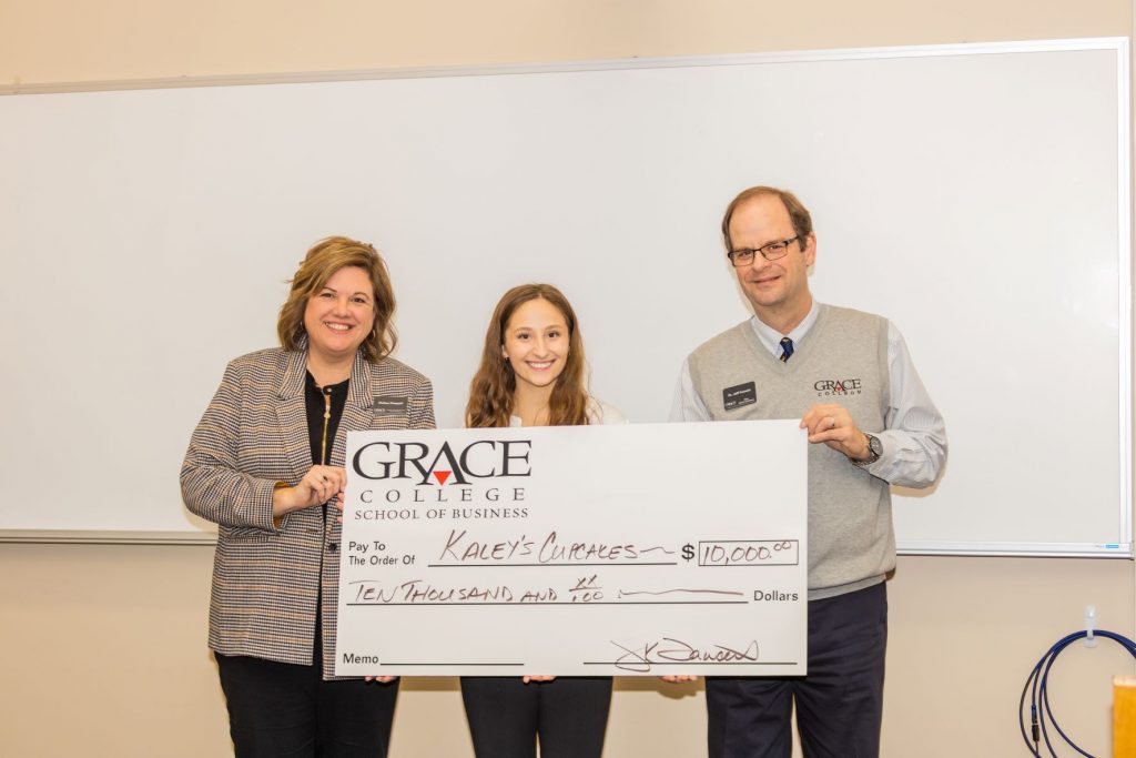 Grace College entrepreneurship major Kaley Dawson was awarded $10,000 for her business, at the tenth-annual Business Plan Competition