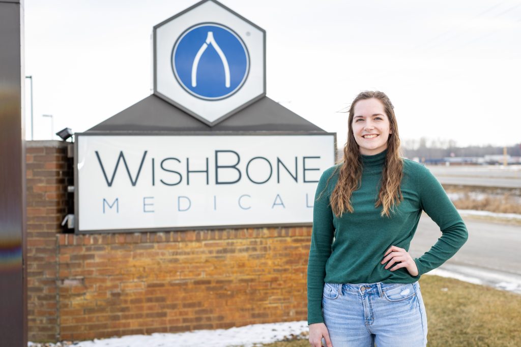 Grace College engineering student Natalie Gerber has a job lined up at WishBone Medical, a leader in pediatric orthopedic medical devices.