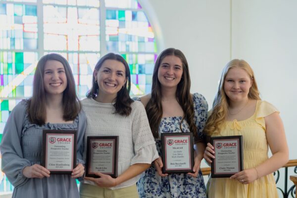 Four seniors from Grace College’s School of Education were recently honored for excellence in student teaching.