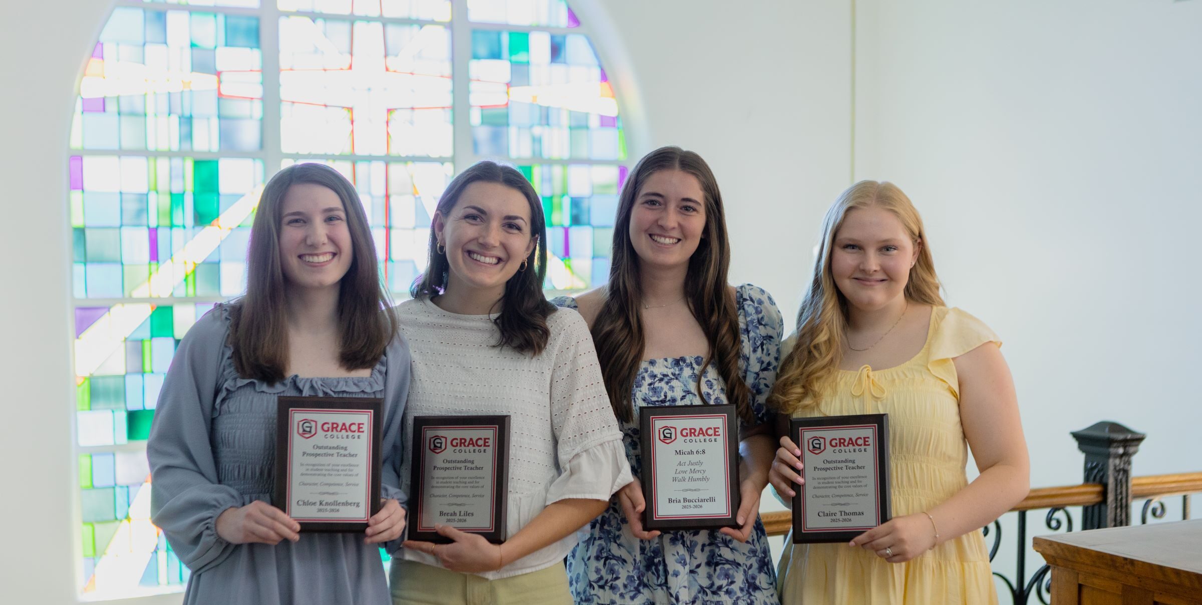 Four seniors from Grace College’s School of Education were recently honored for excellence in student teaching.
