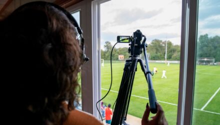 Looking for Sport Management Colleges? Grace College offers a Sport Management Degree with a Media arts and Communication Concentration. Girl Video recording soccer game.