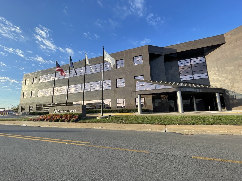 Donation of Zimmer Biomet Building to Grace College to Fuel Next Generation of Orthopedic Education and Innovation. Zimmer Biomet buiding downtown Warsaw, IN.